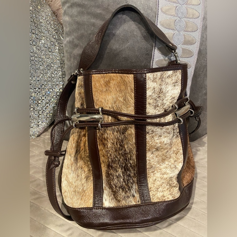 VINTAGE LEATHER CARTERAS DAMARE ARGENTINA PONY SKIN BUCKET BAG PURSE NWOT - Picture 3 of 6